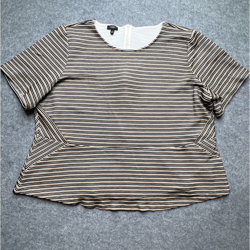 Talbots Peplum Top Womens 3XP Brown Black Striped Back Zip